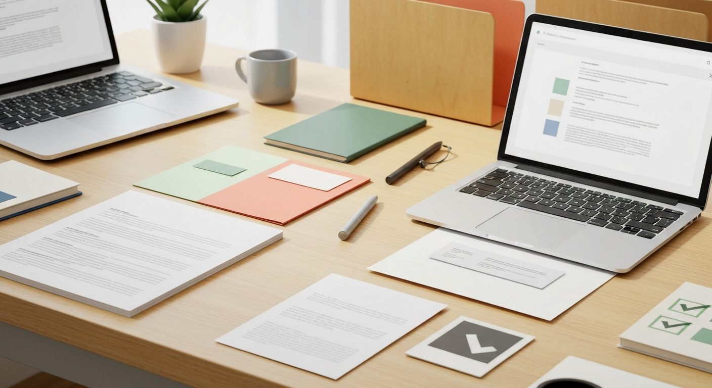 Una infografía o icono que representa un currículum siendo revisado, subrayando la eliminación de palabras innecesarias.